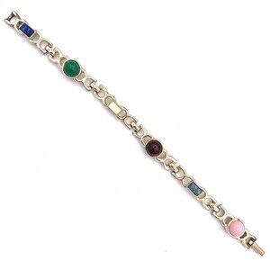 Vintage Sarah Coventry Multi Color Cabochon Link Bracelet Gold Tone Statement